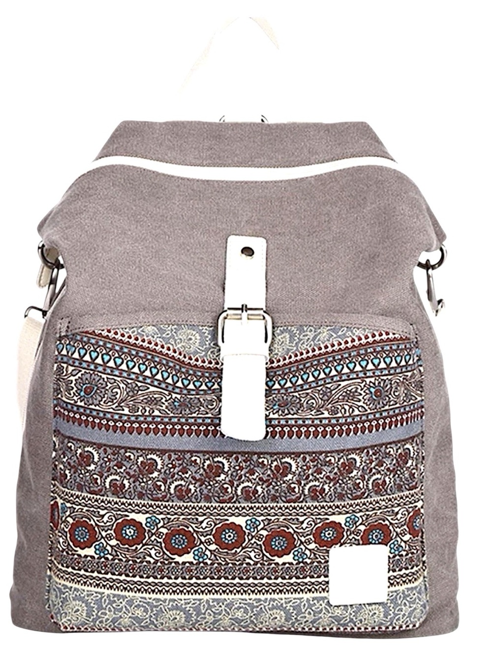 Canvas Artisan Convertible Backpack Purse Boho Aztec Paisley Shoulder Bag Gray